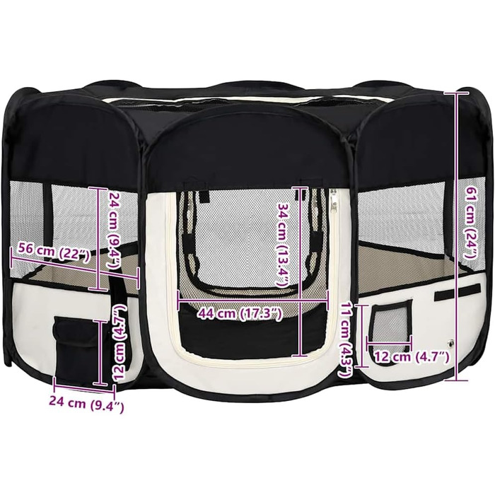 Складаний вольєр для цуценят vidaXL 145x145x61 см, чорний, переносний загін для собак
