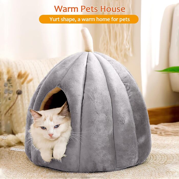 Котяча та собача хатинка-іглу ALLSOPETS, м'яке ліжко знімна подушка, для котів, собак і дрібних тварин, сіре, розмір L