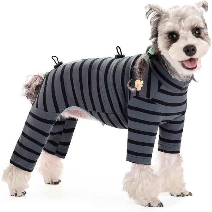 Зимовий теплий одяг для собак: теплий пуловер з бавовни, смугастий, регульований, світловідбиваючий, для малих та середніх собак, сірий, розмір M