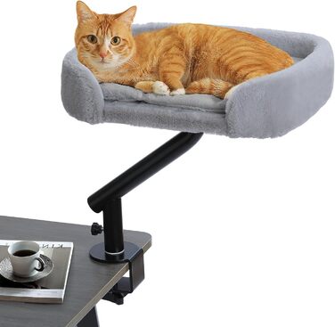 PAWZ Road: Крісло-лежанка для котів, дерев'яне, 360° обертання, регульована висота, котяча гаманець, сірий овал, до 23 кг