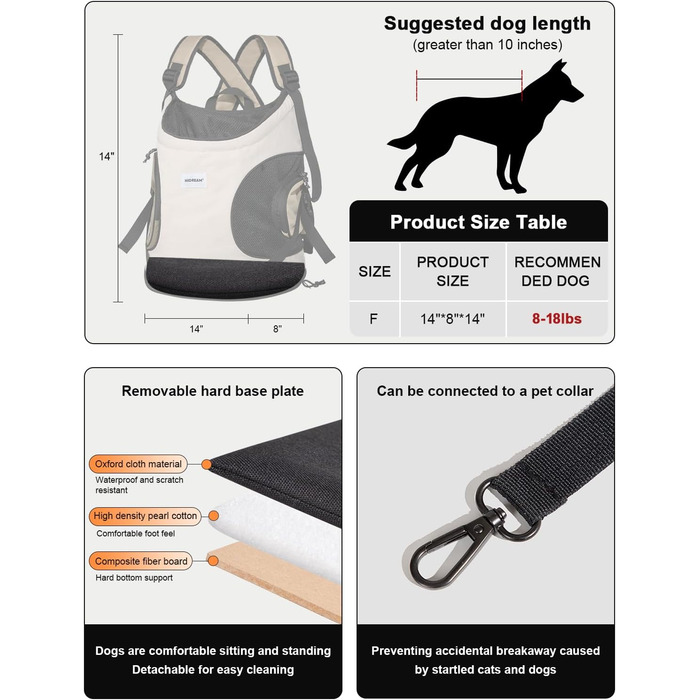 Сумка-переноска для собак HiDREAM, рюкзак для маленьких собак, середній, бежевий, для подорожей, з кишенями, зручна, машинного прання
