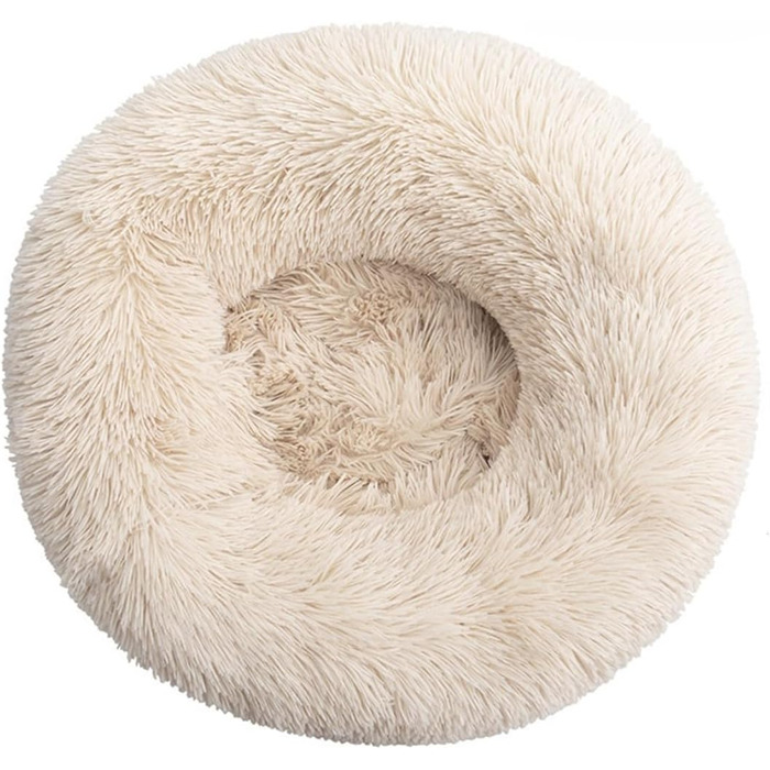 М'яке ліжко для собак та котів у вигляді подушки-пончика, 120 см, бежеве. Зручне, антиковзне, з довгим пухнастим хутром. Ідеально для маленьких собак та котів.
