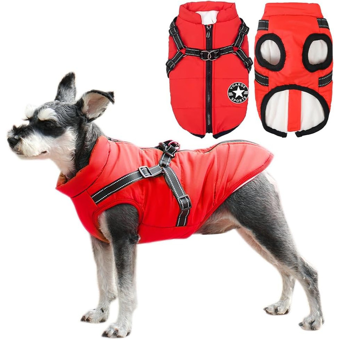 Зимова жилетка для собак, водонепроникний теплий одяг з D-кільцем (зелений, XL) та (червоний, 4XL)