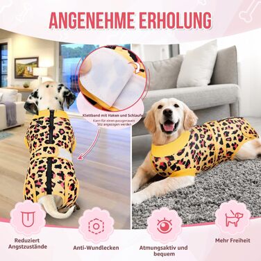 Захисний одяг для собак після операції: комбінезон з блискавкою та липучкою, анти-протікання та захист ран, дихаючий, жовтий (XXL)