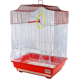 Клітка для птахів з годівницями, жердинами та гойдалками, 34,5x28x49,5 см, зелена (червона)