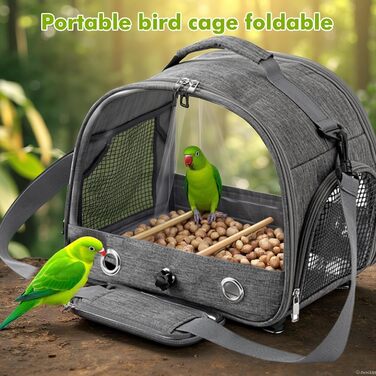 Транспортна сумка для птахів Vogel з ручкою та металевим підносом, переносна клітка, сумка для подорожей з папугами, рюкзак для птахів з дерев'яною ручкою, переносна сумка для маленьких тварин, переносна клітка для птахів (Сірий)