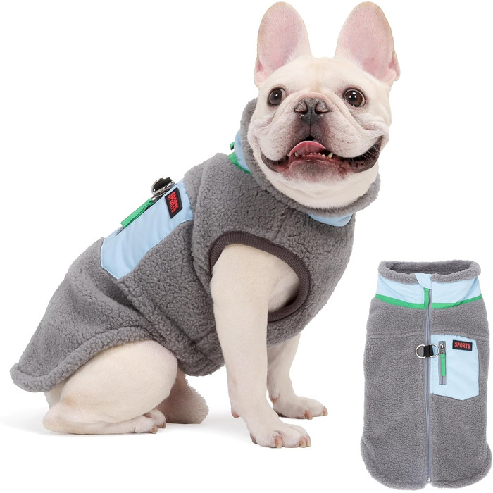 Зимова куртка для собак FeiaX Ware з флісу, тепла жилетка для собак з кільцем D, одяг для собак, варіація для маленьких та середніх собак (Сірий, L)