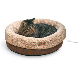 K&H PET PRODUCTS Термо-лежак для котів і малих собак, круглий, з підігрівом, для дому, велике тепле ліжко для котів
