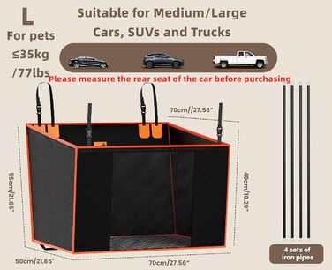 Посилене автокрісло для собак Pecute L 70×50×55 см з 4 ременями для середніх і великих порід, бокс для перевезення на заднє сидіння