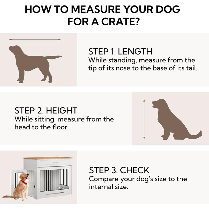 DAWNYIELD Клітка для собак, меблі для тварин, дерев'яний вольєр з відкриваючимся верхом, шухляда, меблевий стиль, внутрішній вольєр для собак, стіл з поворотним мисником на 360°, білий колір, ковзаюча дверцята білого кольору