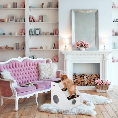 Сходи для собак і котів Relaxdays, 3 сходинки, 52,5x42x60 см, килимове покриття, для ліжка та дивану, біло-чорні