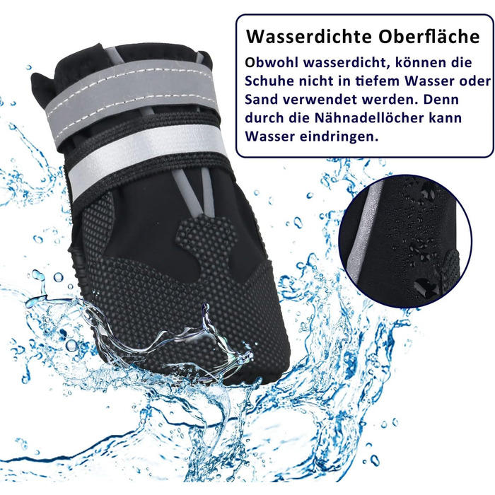 Чоботи для собак REESTBOO, 4 шт. Водонепроникні захисні човники для лап з відбиваючим ремінцем, клямками, для великих собак, чорні (XXL)