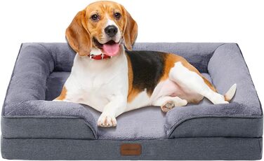 Ортопедичне ліжко для собак середніх та великих порід, 109x84x21 см, з високощільним губчатим наповнювачем, знімний водонепроникний чохол, зручне, антиковзаюче (Темно-сірий, S)