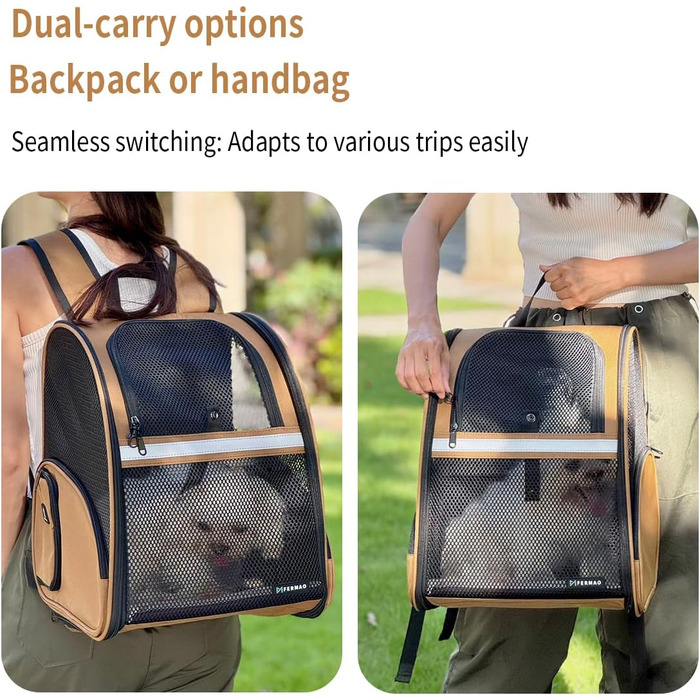 Рюкзак-переноска для собак і котів, дихаючий сітчастий рюкзак, складний, для подорожей, кемпінгу, до ветеринара, до 6,8 кг (Коричневий)
