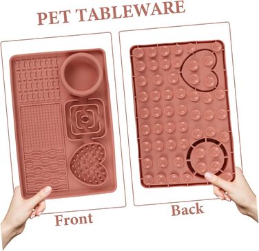 Килимок для собак та котів Silikon Slow Feeder з присоскою, рожевий, великий. Килимок для сповільнення годування та покращення травлення для домашніх тварин