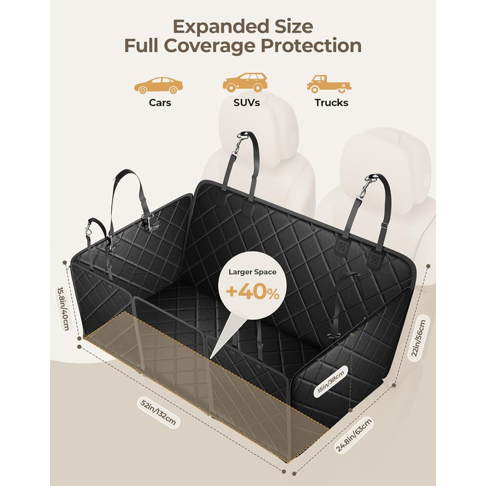 Килимок для собак у машину з жорсткою основою | Водонепроникний, антиковзний, захисний чохол на заднє сидіння авто | Килимок-матрас для собак XXL з 6 шарами та 2 фіксаторами для ременів безпеки