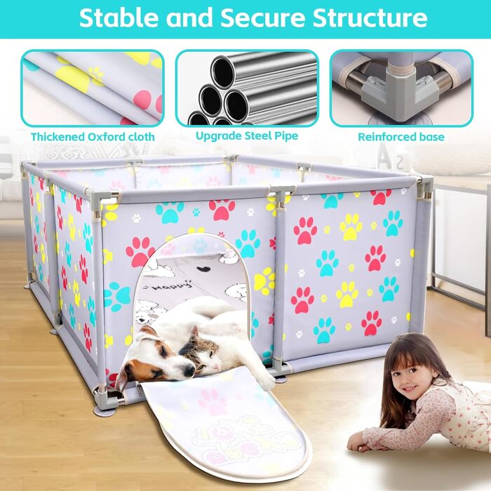 Клітка-манеж для тварин з нержавіючої сталі та міцного тенту, сіра та синя, для великих собак, котів та дрібних тварин