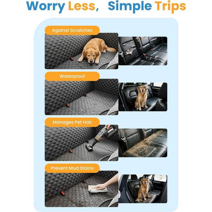 Подовжувач для заднього сидіння автомобіля для собак, водовідштовхувальний чохол на сидіння для собак, витримує до 180 кг, знімний жорсткий каркас, міцна підвісна лежанка для собак у автомобіль, SUV, вантажівка