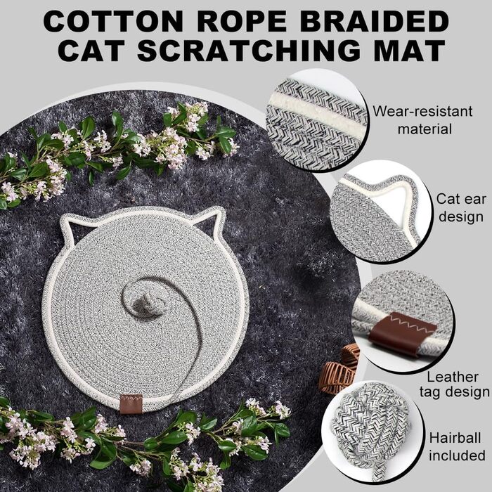 Килимок для котів KUIRUNRX® з сизалю, з іграшкою, захист меблів, натуральний килимок для дряпання, сизалевий килимок для котів, килимок-лежанка, бавовняне та льоноподібне мотузкове покриття