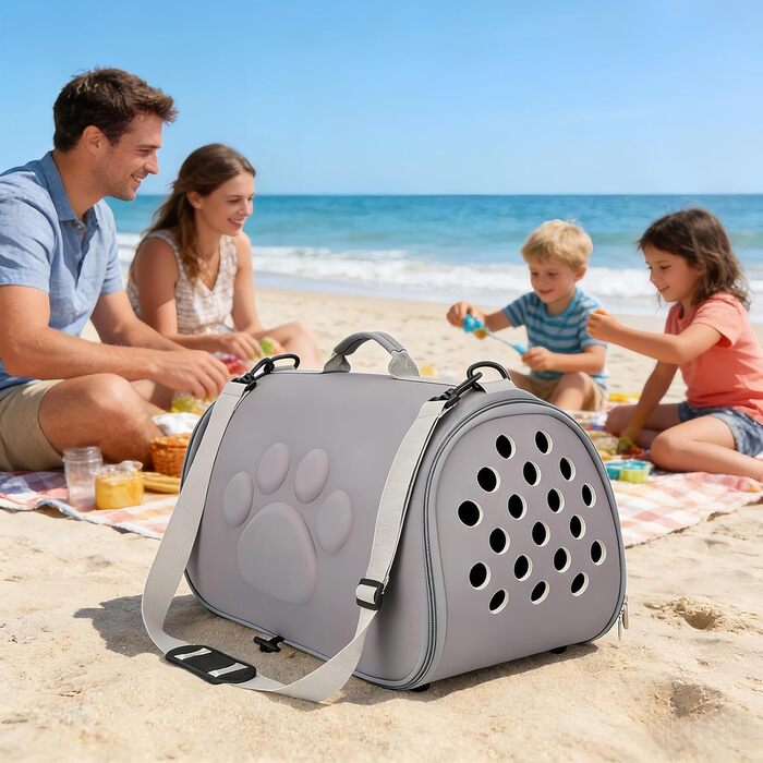 Транспортування котів | Сумка-переноска для котів з плечовим ременем | Переноска для кошенят у дорогу | Для походів, відпочинку на природі, авіаперельотів, кемпінгу, подорожей, до ветеринара, міста та подорожей з рюкзаком (Сірий, L)