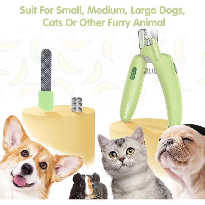 YOYUPETA Тример для собак з LED-підсвіткою та пилочкою - професійний набір для догляду за домашніми тваринами, гострий триммер та вбудована пилка для безпечної та безстресової обрізки кігтів у собак, зелений