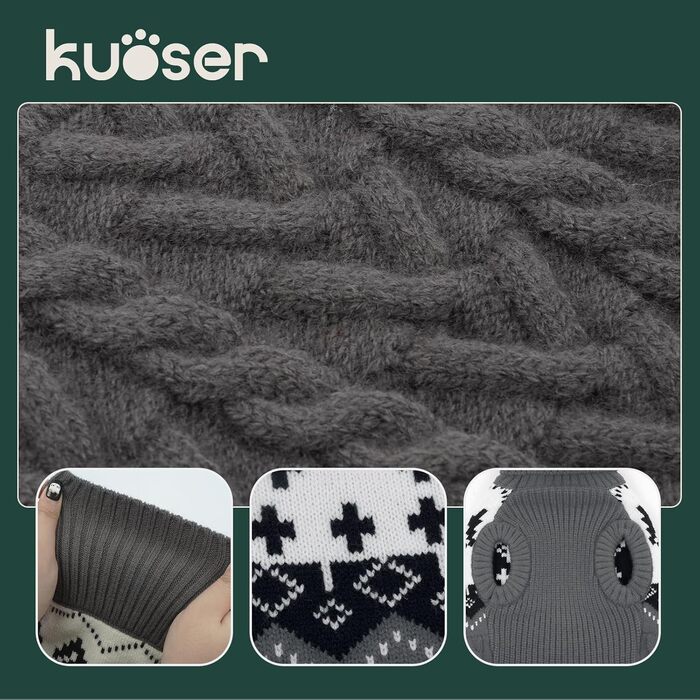 Теплий зимовий светр для собак Kuoser, зручний пуловер для маленьких собак, сірий колір, розмір S