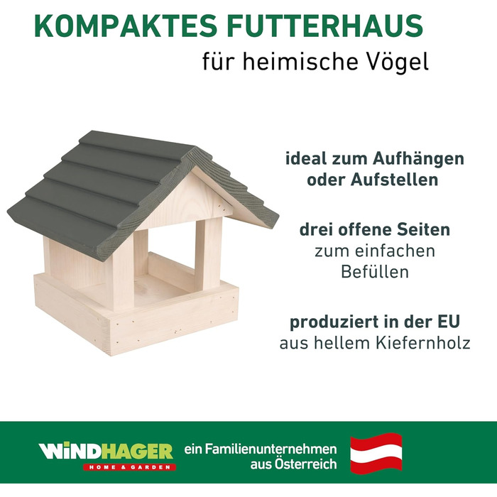 Годівниця для птахів Windhager Feldberg з дерева (сосна) | Стиль Landhaus | Містка, на три сторони, стійка до погодних умов | 20,50 x 21 x 23,50 см