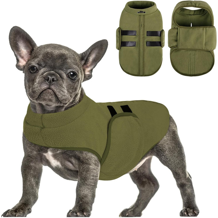 Теплий флісовий пуловер для собак Queenmore - зимовий одяг для Джек Рассел, Бігль, Шнауцер, Бульдог, оливковий, M