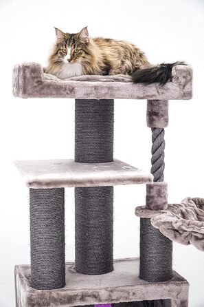 Дряпка для котів Petrebels Parklane 131 см, преміум-якість, XL гамак, спальне місце, товсті стовпи, бежево-кремова