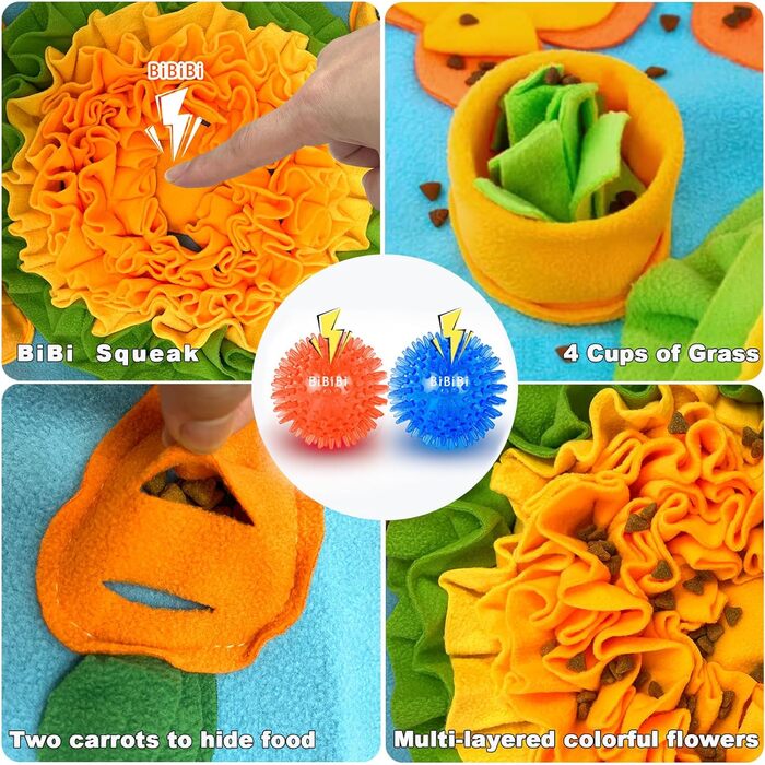 Schnüffelmatte для собак KVEXLIM – інтерактивна килимок-іграшка з центрум з пищалкою та 2 іграшками-шипами | Розвиваюча іграшка для собак маленьких, середніх та великих порід | Повільний годівник