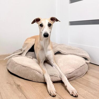 4L Textil Hundebett Vigo з капюшоном: лежанка-будка для собак, ковдра, кошик, спальний мішок, лежанка з корду, подушка для собак середніх розмірів (Бежевий, 90 x 90 x 12 см)