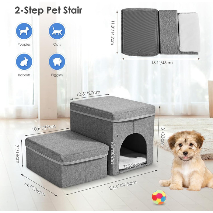 Сходинки для собак маленьких порід, складані. Сходи для котів з ящиками для зберігання. Сходи для домашніх тварин на диван та ліжко (2 сходинки)