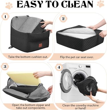 Автокрісло для собак маленьких та середніх порід (до 15,9 кг), з пам'яті-ефекту, знімний чохол, 2 ремені безпеки, чорний/сірий, Medium