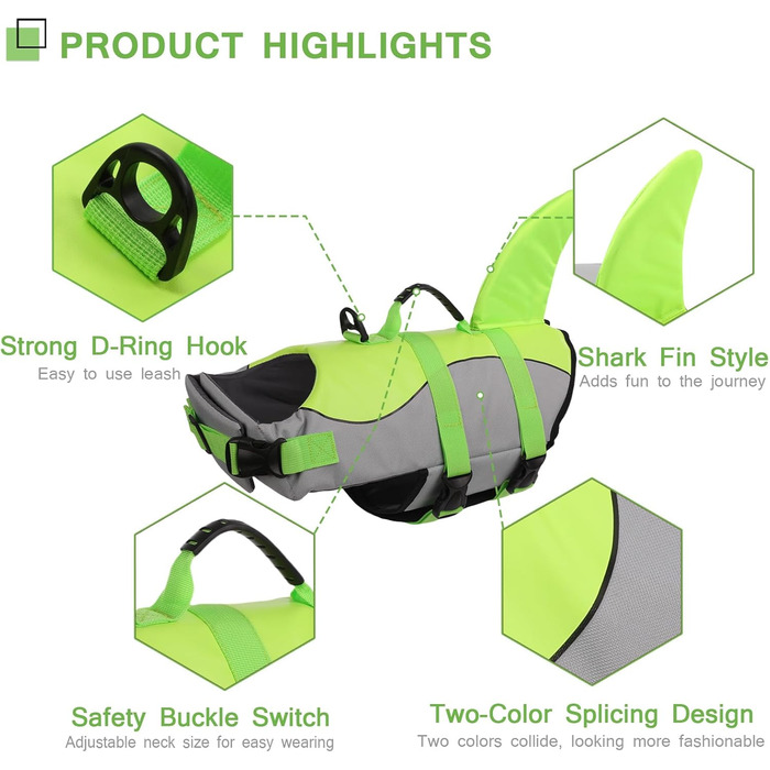 Спасальний жилет для собак ASENKU, зелений, XS - для плавання, катання на човні