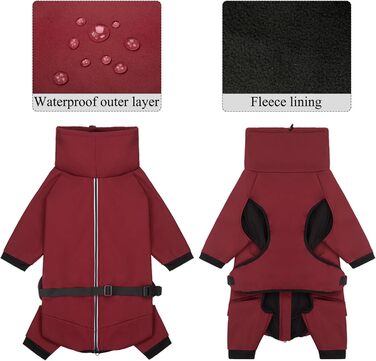 Водонепроникний теплий зимовий одяг для собак Cyponpy з капюшоном, з блискавкою, для собак, червоний, розмір S (довжина спини 31-35 см)