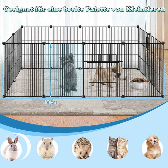 Клітка-вольєр для дрібних тварин FIVMEN 145x75x48 см, 12 панелей з дверцятами, білий/чорний