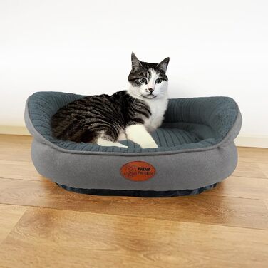 Лежанка для собак та котів Shiro, знімний чохол, легко миється, м'яка з високим бортиком, антиковзаюча підкладка, темно-сірий колір, розмір Small (51 x 41 x 20 см)