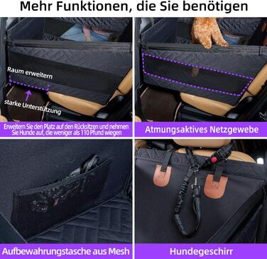 Автомобільний сидіння для собак великих порід до 25 кг – безпечний чохол на сидіння, міцний бустер для собак з подовжувачем для заднього сидіння та водовідштовхувальний килимок для собак (Чорний, S)