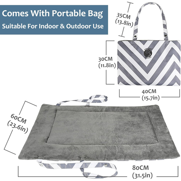 Водонепроникний килимок для котів та собак Kritter Planet, складаний, миючий, для відпочинку на природі, у подорожах, кемпінгу. Маленький/середній, 80 x 60 см (сірий хвилястий)