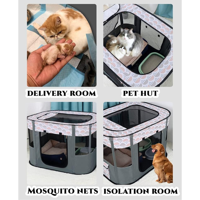 Портативна собача будка Floving, загон для тварин, переносна клітка для котів та цуценят, сіра (80*60 см)