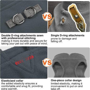 Теплий жилет для собак BEAUTYZOO з капюшоном та кільцем для повідка – теплий одяг для малих та середніх собак, сірий XL (обхват грудей: 55.8 см)