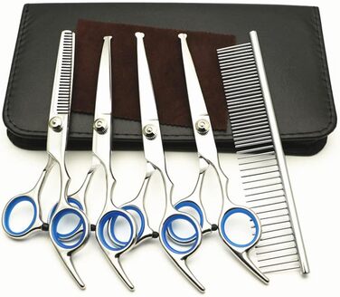 Набір ножиць для грумінгу собак 6 дюймів з безпечними закругленими кінцями, для вирівнювання та стрижки шерсті собак та котів, (5 шт.) з шкіряним чохлом