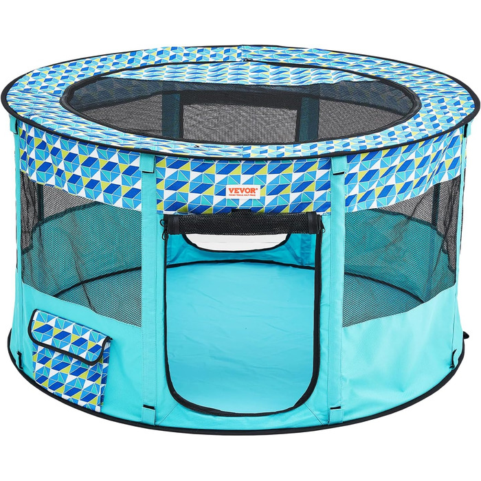 Вольєр для цуценят VEVOR розкладний, 812 x 609 x 558 мм, з мискою, 600D Oxford, для собак та інших тварин, блакитний