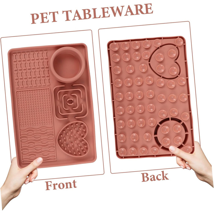 Килимок для собак та котів Silikon Slow Feeder з присоскою, рожевий, великий. Килимок для сповільнення годування та покращення травлення для домашніх тварин