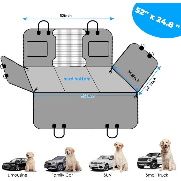 Підстилка для собак у машину URPOWER – міцна основа, захист сидінь, 190 кг, водовідштовхувальна, для SUV та легкових автомобілів