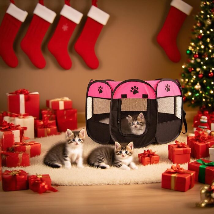 Клітка-вигул для цуценят та дрібних тварин 74x74x43 см – складана клітка для собак та котів – сірого кольору з принтом лапи