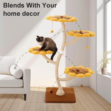 Котячий комплекс Romiromi з драбиною, 250-260 см, 6 платформ, капсула, будиночок-гніздо та гамак (Sunflower)