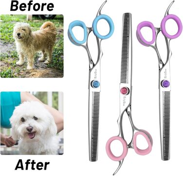 Професійна ножиця для грумінгу собак та котів, 7 дюймів, VG10 сталь, 35% ножиці для розрідження, фіолетовий колір