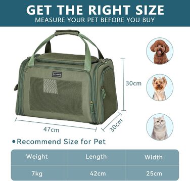 Транспортна переноска для котів та собак Petsfit, складна сумка-переноска, 47L x 30B x 30H см, оливковий колір