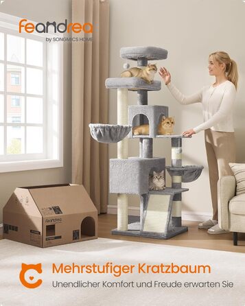 Комплекс для котів Feandrea PCT006G02, 174 см, колір сірий голуб, з платформою та подвійною печерою